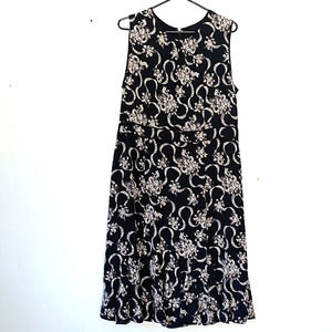 Talbots Dress Size 14 Petite Sleeveless Midi Flounce Skirt Black White Floral